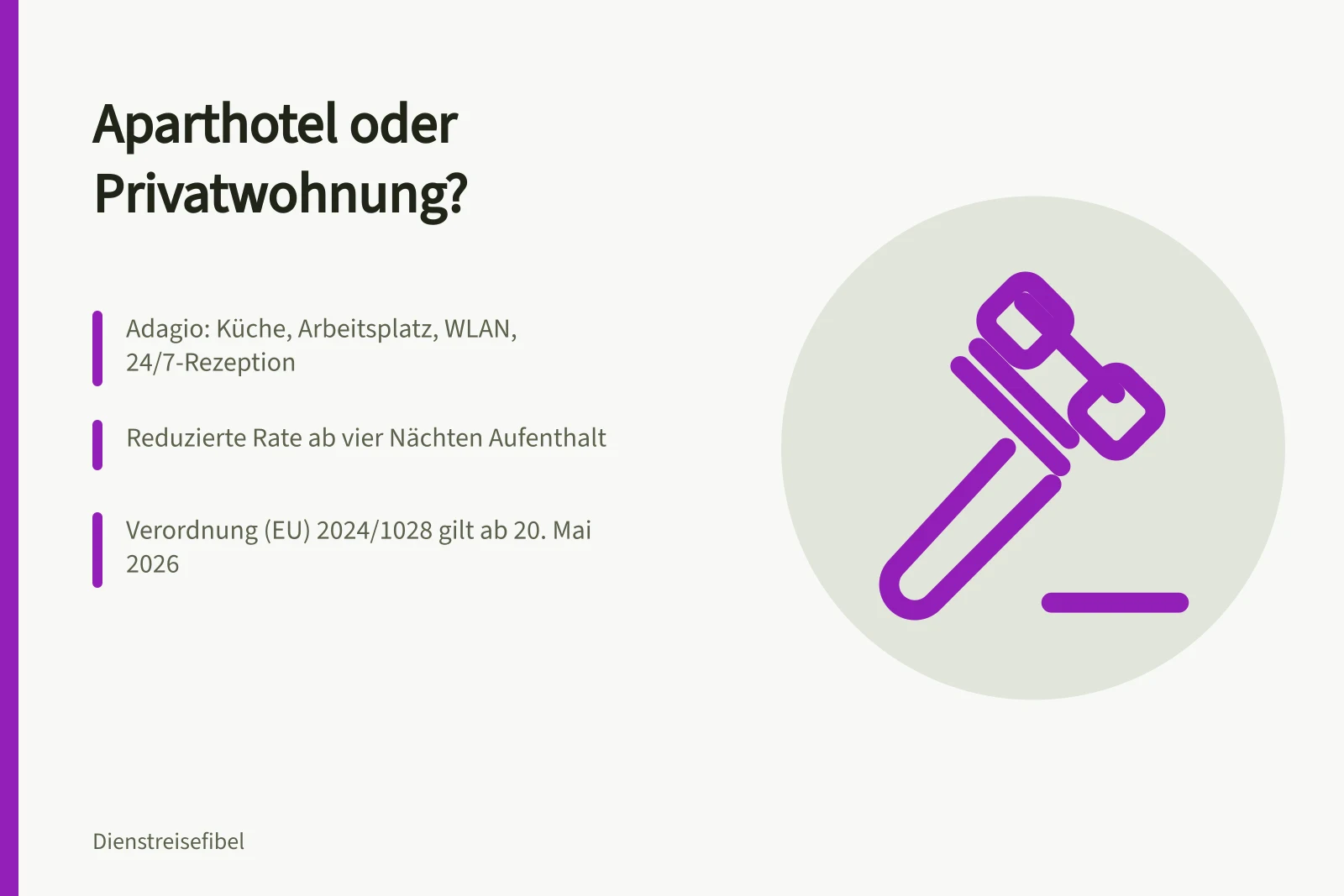Aparthotel mit Küche und Arbeitsplatz, daneben Regeln für Privatunterkünfte