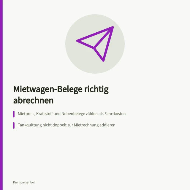 Mietwagenrechnung mit Tankbeleg und Parkkosten abrechnen. Mietwagen auf Dienstreisen mit Belegen richtig abrechnen