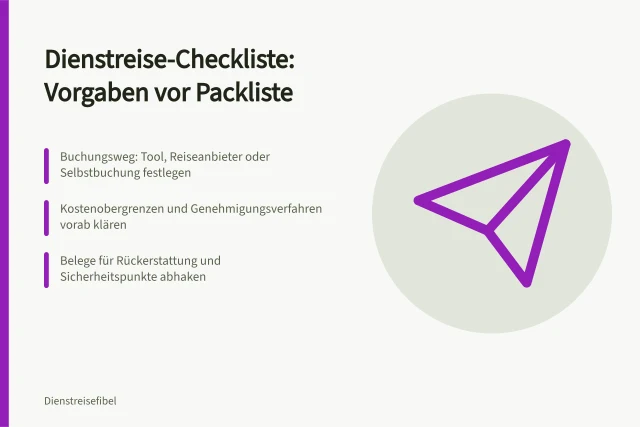 Checkliste für Dienstreisen mit Buchung, Kosten und Genehmigung. Welche Punkte gehören auf eine Dienstreise-Checkliste, wenn das Unternehmen Vorgaben macht?